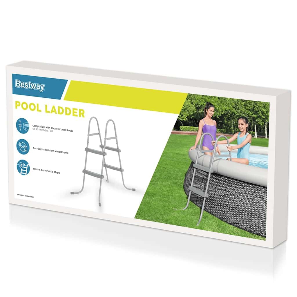 Échelle de Piscine Hors Sol Bestway Flowclear 2 marches antidérapantes 84 cm Cadre INOX résistant sécurité accès Facile pour Bassin baignade et Spa