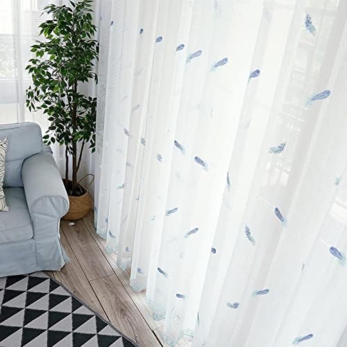 HooHero Green Nordic Style Feather Embroidery 100 Width Sheer Curtains for Living Kids Nursery Room Voile Panels Rod Pocket Customzied Supported