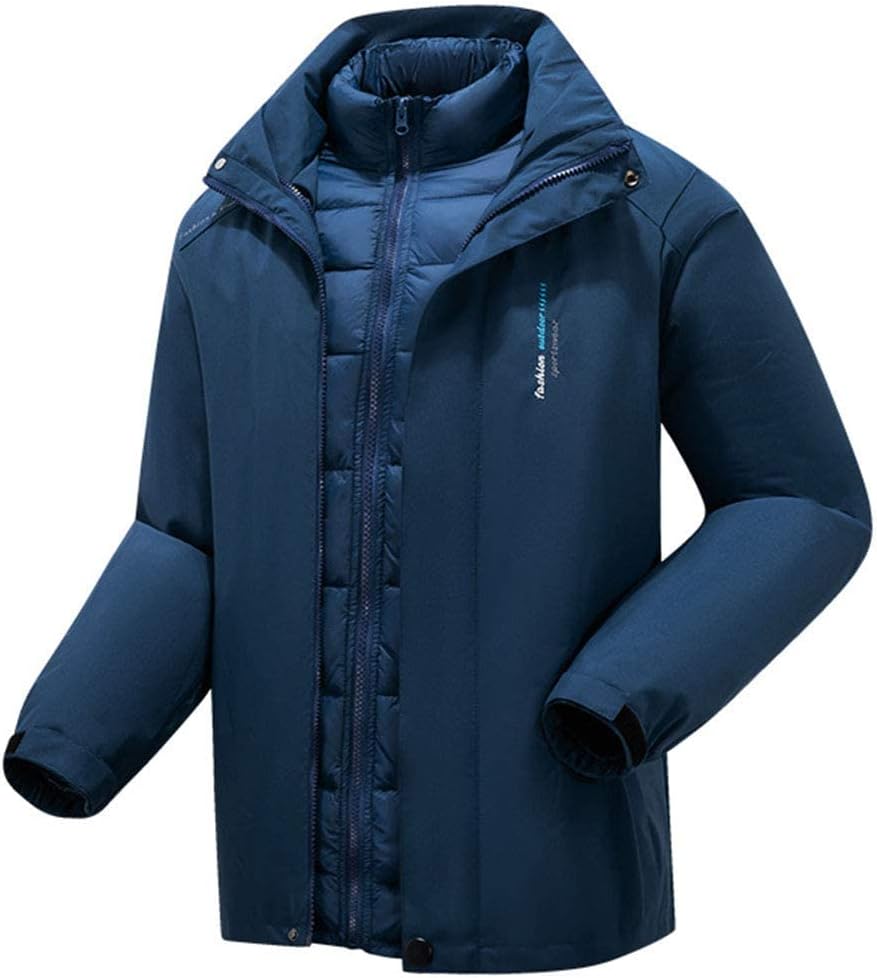 Men's 3-in-1 Ski Jacket - Thicker Down Liner Snow Jacket Set Winter Outdoor Windproof Warm Waterproof Coat Raincoat Mountain for Hunting Hiking Clothes/Blue/XL