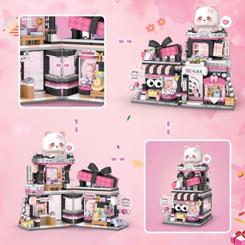 Image of SKY LINE OCEAN Street View Gift Shop Mini Building Blocks Set, 938+ PCS Cute Panda Animal Store Architecture Model Kit, Creative MOC Construction Toy for Girls Boys Kids Adults, Gift Idea Ages 6+