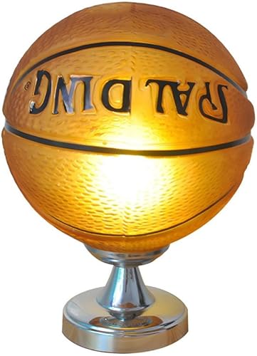LITFAD Lámpara de mesa creativa de baloncesto estilo deportivo con forma de cristal, lámpara de mesita de noche fresca para habitación de niños y