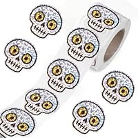 500pcs Halloween Skull Stickers, Laser Halloween Stickers for Kids Horror Skull Theme Decoration Roll Waterproof Party Supplies for Envelope Journal Scrapbook