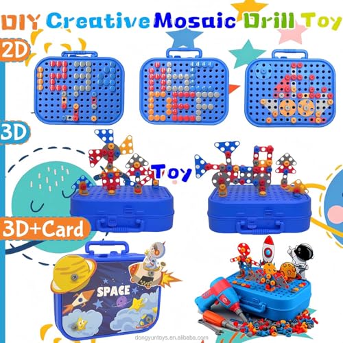 Image of Cable World Space Theme Creative Drill Set - 2-in-1 3D Building Blocks & 2D Puzzle - STEM Educational Construction Toy with Screwdriver & Portable Case for Kids 3+ Ideal for Gifting