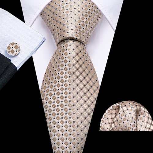 Image of YOHOWA Men Plaid /Striped Ties Set Silk Business Wedding Formal Fashion Necktie and Pocket Square Cufflinks Set