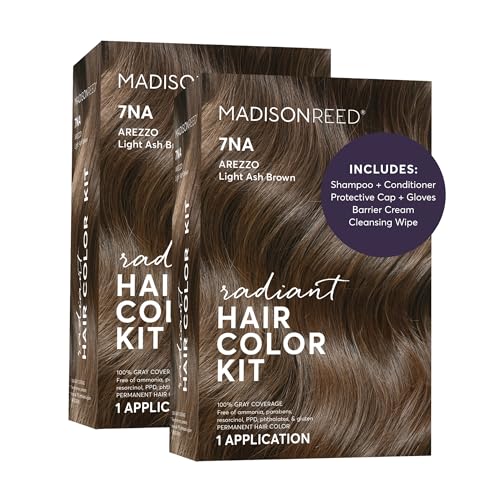 Image of Madison Reed Radiant Hair Color Kit - 7NA Light Ash Brown with Cool Smoky Undertones (Arezzo Brown), Permanent Hair Dye, Dimensional Gray Hair Blending | PPD-Free & Ammonia-Free, 2 Pack