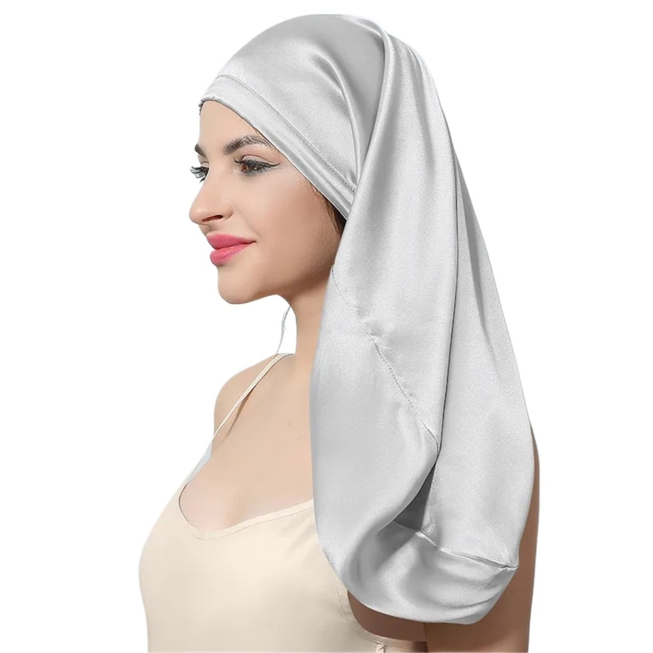 60 cm Echte Seide Motorhaube Frauen Elastische Breite Kante Lange Haare Hut Schlafen Hüte Seide Wrap Nacht Haar Pflege kappe Für Nach