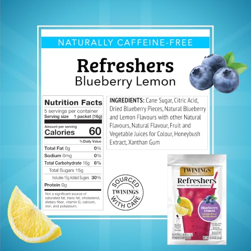 Image of Twinings Blueberry Lemon Refreshers Herbal Drink Mix, 5 Count, Pack of 6