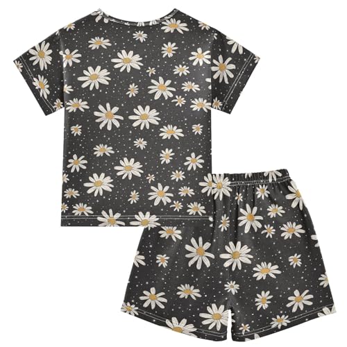 ALAZA Vintage Daisy Flowers Stars Pajama Set Short Sleeve Sleepwear Soft Lounge Nightwear2