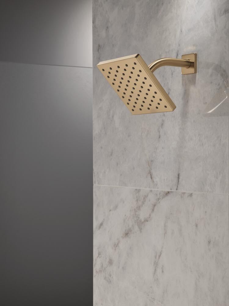 Delta Modern Single Spray Brushed Gold Shower Head, 6 Inch Square Shower Head, 1.75 GPM Flow Rate, Champagne Bronze 52403-CZ