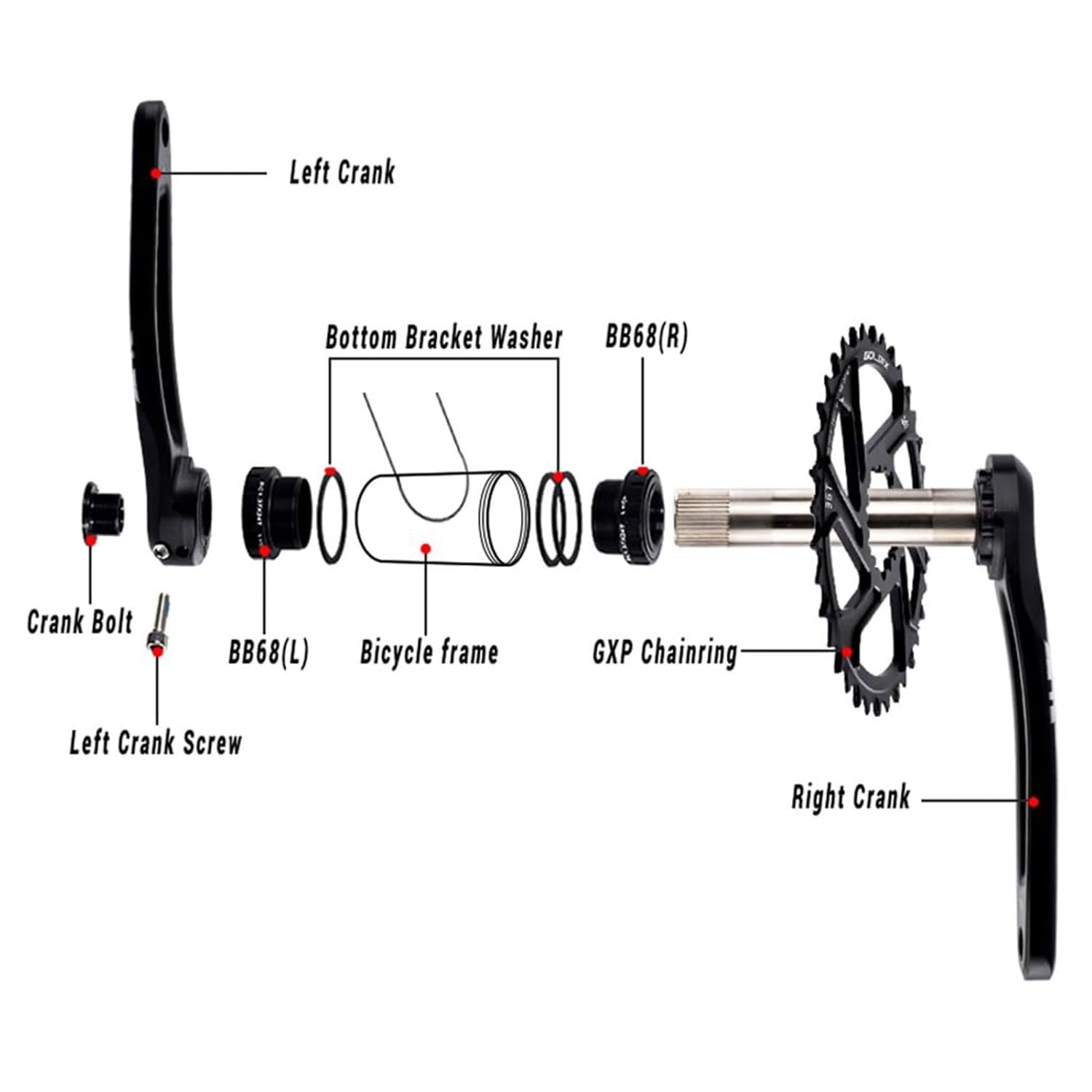 GXP MTB 170Mm 175Mm Guarnitura Bicicletta 30T 32T 34T 36T 38T Cava Integrata Set Di Pedivelle Una Velocità Rotonda Corona Pedivella Bici Pedivelle Mtb Per 9/10/11/12 Velocità