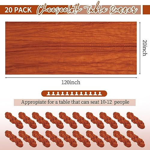 20 Pack Terracotta Table Runner 10Ft Cheesecloth Table Runner Boho Gauze Table Runners Romantic Long Sheer Fabric Cheese Cloth Table Runners for Wedding Party Bridal Shower(Terracotta) by ABKLESACH - Image 2