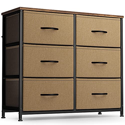Fezibo Dresser Organizer, Chest Of Drawers-Dresser For Bedroom, Hallway, Entryway, Closets, Furniture Storage Tower-Steel Frame, Wood Top, 6 Drawers Organizer Units-Coffee And Brown #TOP19