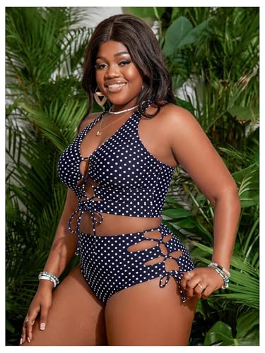 Image of SOLY HUX Women's Plus Size Bikini Set Sexy Swimsuit Lace Up Tummy Control 2 Piece Bathing Suit
