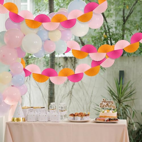 Image of 3 Pack Red Pink Orange Party Decorations Paper Fans Garland 15.6ft Background Ceiling Hanging Decorations for Sunset Soiree Wedding Birthday 3D Bachelorette Dawn Sunset Party Decoration