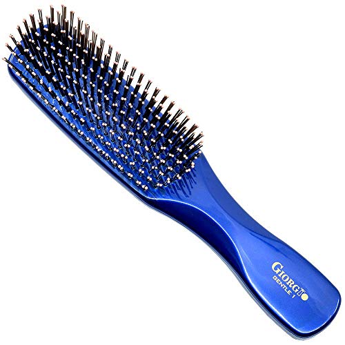 Giorgio GIO1B Blue 7.75 inch Gentle Touch Detangler Hair Brush for Men Women and Kids. Soft Bristles for Sensitive Scalp. Wet and Dry for all Hair Types. Scalp Massager Brush Stimulate Hair Growth