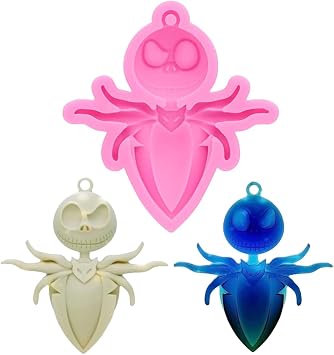 Jansowin Skeleton Halloween Skeleton 3D Bat Jack Charm Shape Silicone Resin Mold with Hole for DIY Keychain Necklace Pendant Jewellery Making Mould Epoxy Resin Mold
