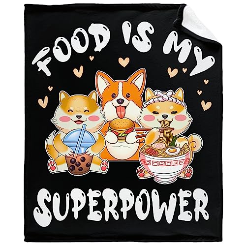ZOCHOTEN Food is My Superpower Flannel Throw Blanket Soft Comfortable Easy to Carry for Couch Office Outdoor Travel Suitable for All Seasons 50"x60"for Teens