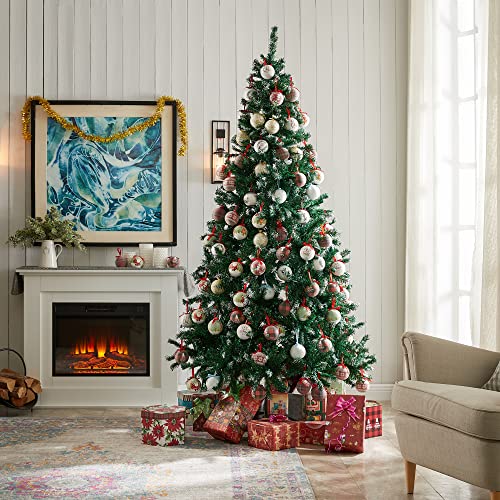 7Ft Premium Spruce Snow Flocked Artificial Holiday Christmas Tree For Home, Office, Party Decoration W/ 1,100 Branch Tips, Easy Assembly, Metal Hinges & Foldable Base (Snow) #TOP6