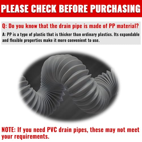 VIVIDA Sink Drain Pipe 1-1/2\", Flexible Drain Pipe, 7.5\"-17.7\" Expandable Flexible P Trap for Bathroom and Kitchen, Under Sink Plumbing, 1-1/4\" Adapter Included, Gray, 1 PACK - Thumbnail 4
