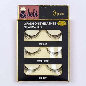 BOBI Fine and Natural Waterproof Eyelashes Reusable Waterproof 10mm Synthetic Hair, Vivid & Shiny Long Lasting False Lashes For Women Dramatic Looks Easy To Apply (FMSD10) - 3 Pairs