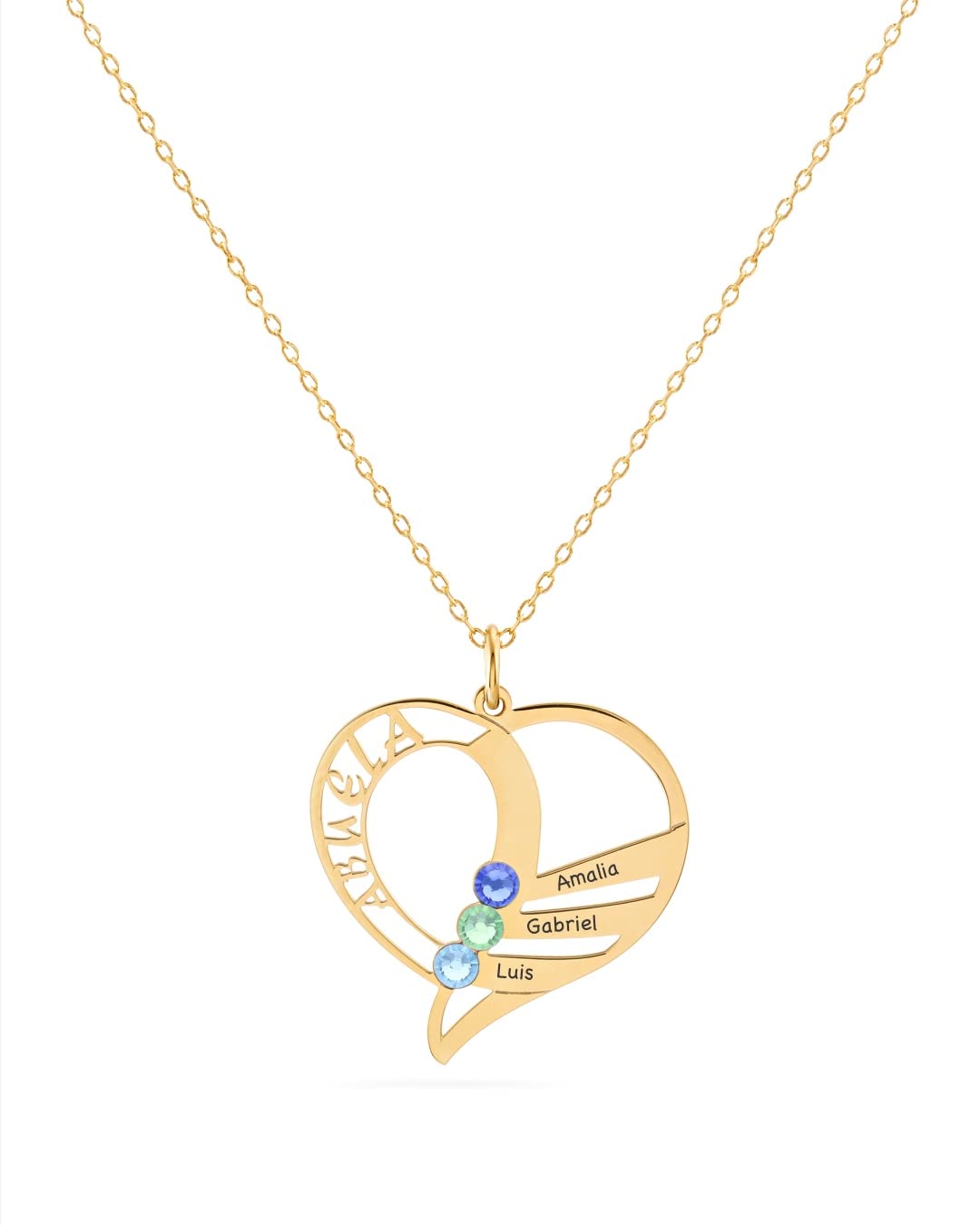 doble aro doble aro - Collar para la Abuela con Nombres - Personalízalo con nombres y piedras de color de tu Familia - Largo 42cm + 3cm con adaptación (Abuela Piedras Oro, Plata de Ley)