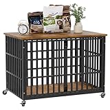 48 Inch Dog Crate Furniture, Heavy Duty Wooden Dog Kennel for Large Dogs, Chew Proof & Escape-Proof Indoor Dog Cage with TV Stand, for Anxious Dogs, Black Brown Cabinet