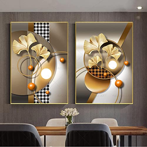 Toile mur art porche salon 50x70cm avec motifs fleurs dorées luxe