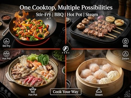 Image of Fame Infrared Cooktop 2200W Electric Stove with Grill Rack | Crystal Glass Top | Fast Heating | Tandoor Style Cooking | Compatible with All Utensils | Portable Design | Temperature Control