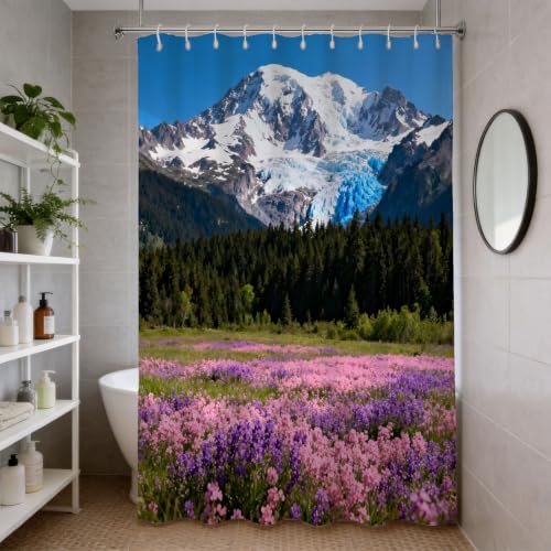 Rideau de douche 200x200 fleurs alpines tissu polyester imperméable 3D - 4