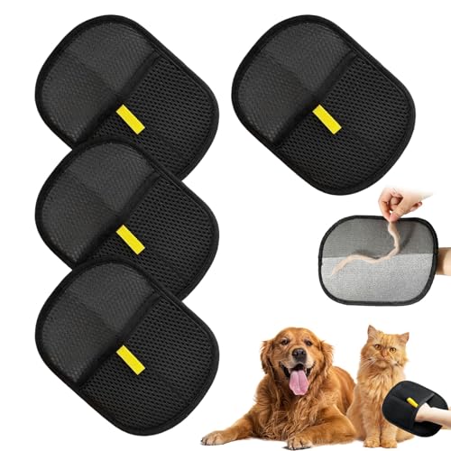 Miiqxx 4PCS Pet Hair Removal Glove,Double-Sided Static Removal Gloves Pet Hair,Reusable Dog Washing Gloves for Dogs & Cats,Pet Grooming Gloves for Deshedding Washing Grooming