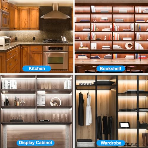 Image of JUSJUBR LED Lights for Shelves, 6 PCS 20 Inch Dimmable Flexible COB LED Strip Lights for Cabinet, Display Case, Bookshelf, Kitchen, Wardrobe and Closet, Under Cabinet Lighting Cold White 6000K