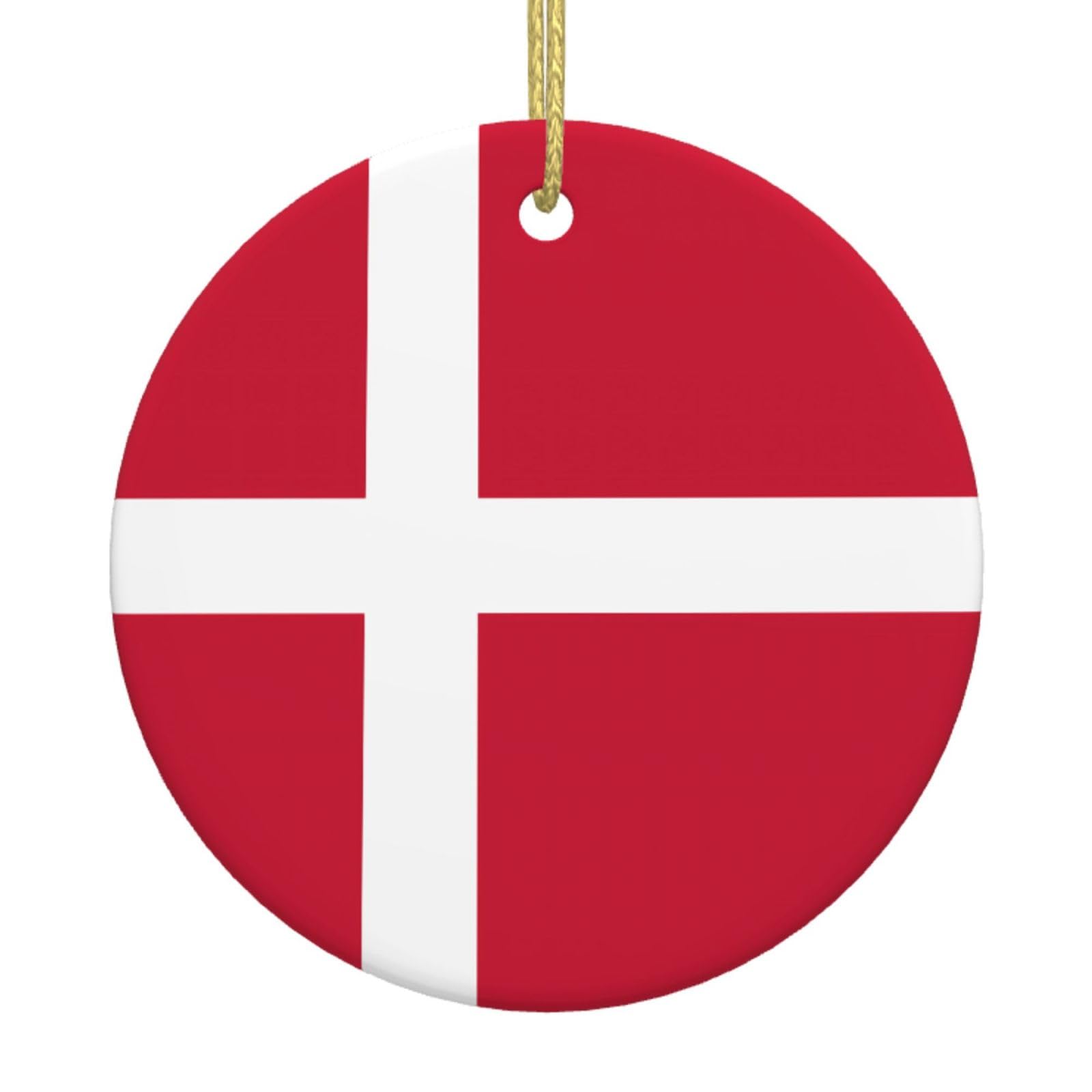 Danish Flag Printed Christmas Tree Ceramic Ornaments Holiday Decoration Christmas Unique Pendant for Christmas Party