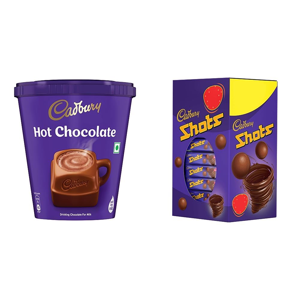 Cadbury Hot Chocolate Drink Powder Mix, 200 g & Cadbury Dairy Milk Chocolate Shots Carton (58 Units x 3.6 Gm), 208.8 g