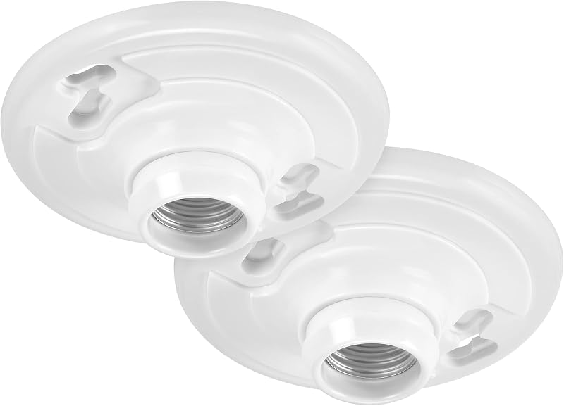 Keyless Plastic Lamp Holder E26 Socket One-Piece Medium Base 2 Pack | Outlet Box Mount, 660W, Compatible with LED and Incandescent