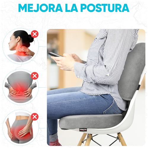 Miniatura 5 de Fortem Cojín De Silla Oficina, Cojín De Coxis Para Silla De Oficina Y Coche, Cojín Lumbar, Cojín Ortopédico Para Sentarse Y Almohada Viscoelástica Para Soporte De Espalda Con Funda Lavable Gris