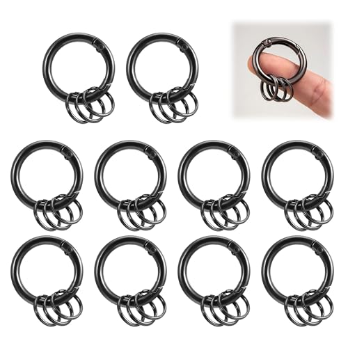 LONGHAO 10pcs Mosquetones Redondos MosquetóN Redondo De AleacióN De Zinc MosquetóN Redondo con Llavero Negro Anillos De Resorte Redondos De Metal,para Llavero De Coche,Clip De Llavero,Camping (#1)