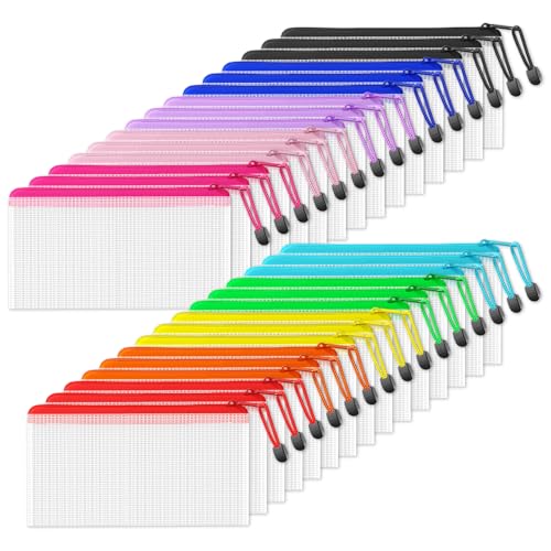 Image of SUNEE Zipper Pouch 4x9 in (6 Colors, 30 Packs), Mesh Pencil Bag, Poly Pencil Pouches, for Bills, Cosmetics, Stationery, Travel Storage