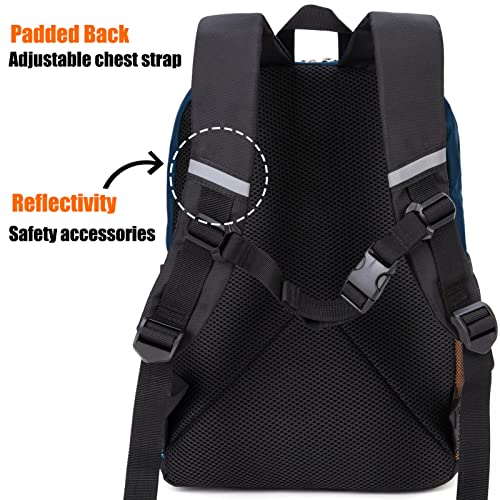 Hawlander Little Kids Backpack For Boys Toddler School Bag Fits 3 To 6 Years Old, 15 Inch, Navy Orange #TOP3