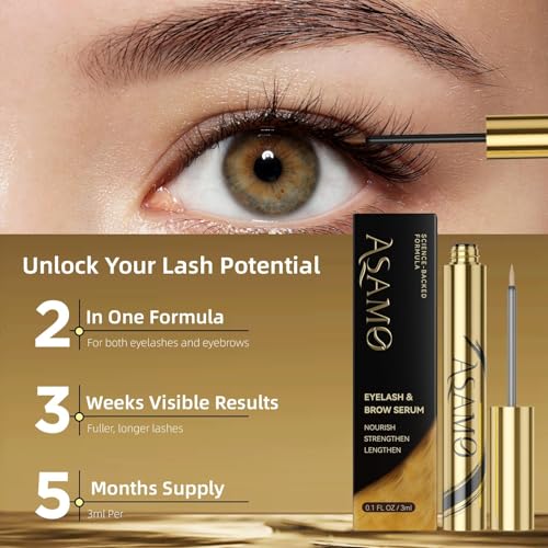 ASAMO Eyelash & Eyebrow Growth Serum - 2-in-1 Lash & Brow Enhancer for Longer, Thicker, Fuller Looking Lashes - Advanced Peptide Formula, Vegan & Cruelty-Free, Safe for Sensitive Eyes - 3ml - Thumbnail 2