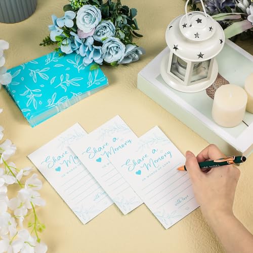 Image of Pajean 50 Pcs Greenery Share a Memory Card for Celebration of Life Memory Cards Box with Transparent Windows Memory Box for Funeral Wedding Birthday Graduation Bridal Shower Guest Card Ideas (Blue)