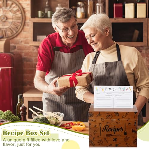 Maxdot 219 Pcs Recipe Cards and Book Set Wooden Recipe Box Organizer Blank Cards and Dividers with Protectors Kitchen Gift for Cooking Lover Housewarming Bridal Showers, Weddings Gifts - Thumbnail 4