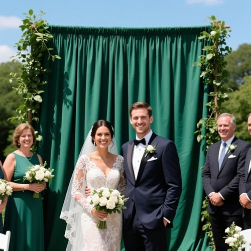 Image of 2 Panels Green Backdrop Curtain, 10 x 10 Feet Polyester Background Curtains for Parties, Weddings, Baby Showers, Halloween, Christmas, Birthday Party Photoshoot Backdrop Curtains Decorations