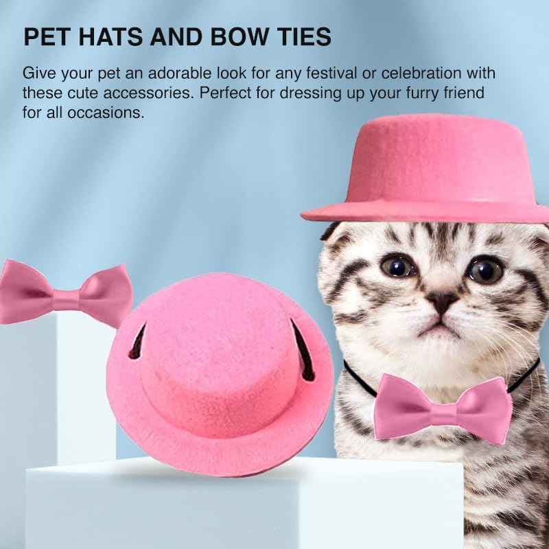 2pcs Guinea Pig Clothes Small Animal Bow Tie Pet Hat Costume Set Role Play Cute Pet Hat Bow Tie for Hamster Guinea Pig Rabbit Chinchilla Hedgehog（Pink hat + Pink Bow tie） image 3