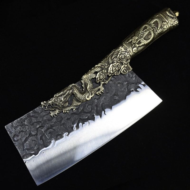 Meat Cleaver,Cleaver Knife 9 Inch Handmade Forged Chopper Knives Copper Handle Hatchet Cleaver Fixed Blade Longquan Kitchen Knife Meat Poultry Tools, LAMAJIGA5844