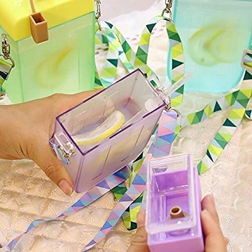 Vwey Cute Water Bottles With Straws, Creative Ice Cream Plastic Popsicle Drink Bottles, Bpa Free Transparent Jug, Adjustable Shoulder Strap, For Outdoor Camping Sports Travel, 10 Oz (Purple) #TOP3