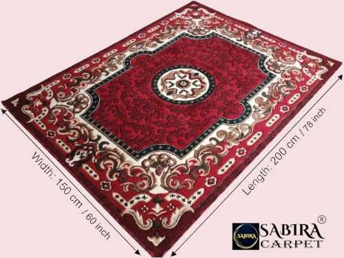 Image of SABIRA Carpet (Size-150x200 Cm / 60x78 in) Modern Floral Area Rug Large Carpet for Living Room, Bedroom & Dining Room, Washable, Non-Slip (Color-Red)