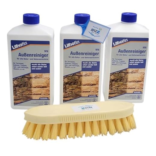 zbs24 Lithofin MN Außenreiniger 3 Liter mit Reinigungsbürste - hochwirksamer Steinreiniger für Beton-u. Natursteinen im Aussenbereich