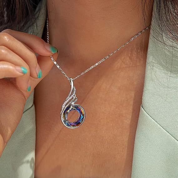 Phoenix Crystal Pendant Necklace for Women Rise from the Ashes - Vintage Copper Silver-Plated Jewelry with 7 Diamond Accents, Gift for Mom, Girlfriend, Wife, Mother's Day, Wedding, Anniversary & Evening Party,Symbol of Luck and Renewal. - Image 4