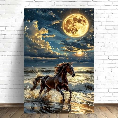 Cuadro decorativo de caballo junto al mar de 40x50cm para colgar sin marco 2