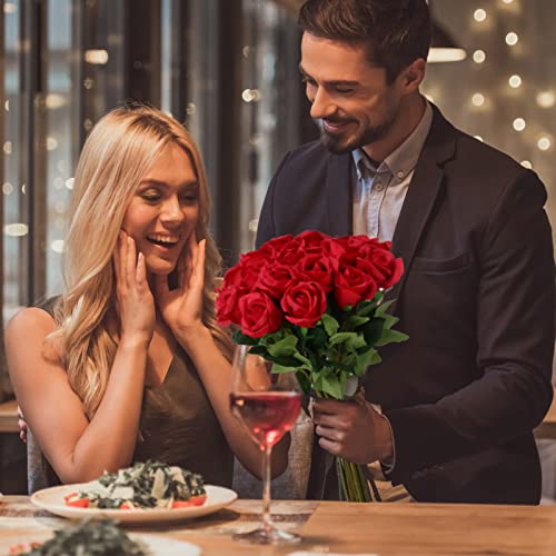 24 Pcs Artificial Roses Flowers Realistic Silk Rose Long Stem White Flowers White Roses Fake Red Silk Rose Bouquet Artificial Wedding Bouquet For Home Decor Centerpiece Party (Red) #TOP5